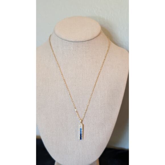 Vince Camuto Blue Ombre Channel Set Crystal Gold Tone Necklace NWOT - Picture 7 of 8